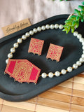 Pink Hand-Painted Choker Necklace Set with Pearls Design 2