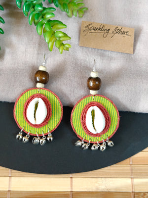 Round Lime Green & Red Earrings with Coweri and Ghungroo Details