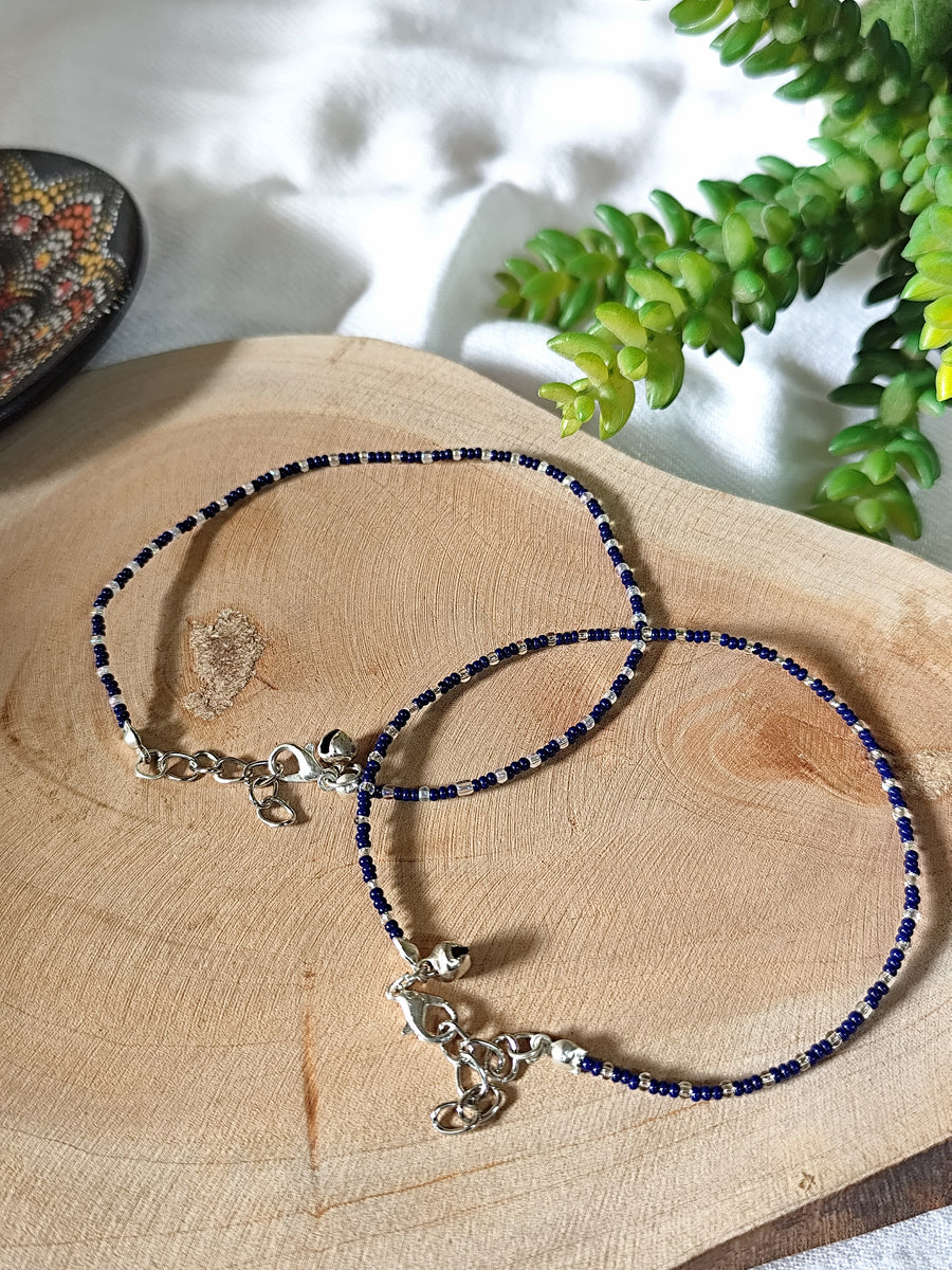 Blue and Silver seed beads Anklet