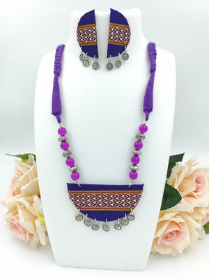 Khaan Fabric Violet and Silver Set with Oxidized Silver coin charms