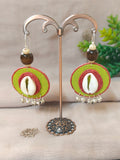 Round Lime Green & Red Earrings with Coweri and Ghungroo Details