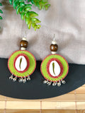Round Lime Green & Red Earrings with Coweri and Ghungroo Details