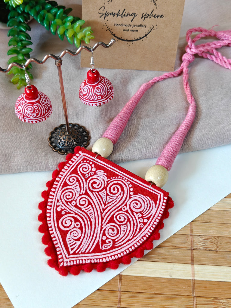 Revaa Wind Inspired - Red & Pink Hand-painted Design on Fabric Jewellery