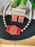 Pink Hand-Painted Choker Necklace Set with Pearls Design 2