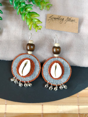 Round Grey & Brown Earrings with Coweri and Ghungroo Details
