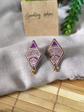 Purple Hand-painted Earrings with Golden Motif Diamond shape