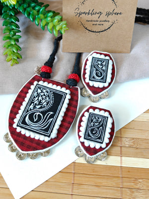 Revaa Wind Inspired - Black & Red Hand-painted Design on Fabric Jewellery