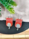 Orange & Yellow Earrings with Coin and Chain Details
