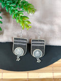 Black & Off-white Earrings with Coin and Chain Details