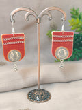 Orange & Yellow Earrings with Coin and Chain Details