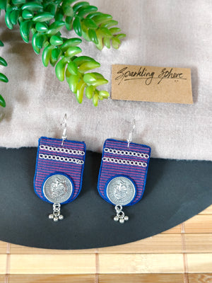 Purple & Blue Earrings with Coin and Chain Details