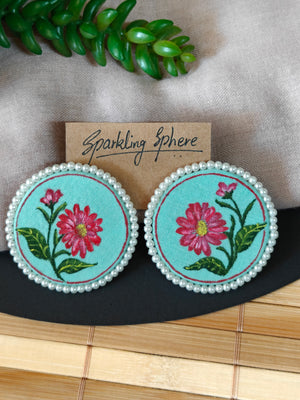 Eternal Bloom - Light Green Fabric Hand-painted Earrings