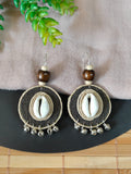 Round Black & Off-white Earrings with Coweri and Ghungroo Details