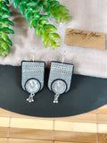 Grey & Black Earrings with Coin and Chain Details