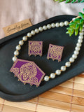 Purple Hand-Painted Choker Necklace Set with Pearls Design 1