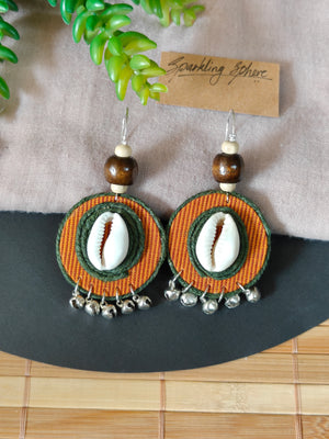 Round Yellow Ochre & Olive Green Earrings with Coweri and Ghungroo Details