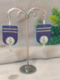 Purple & Blue Earrings with Coin and Chain Details