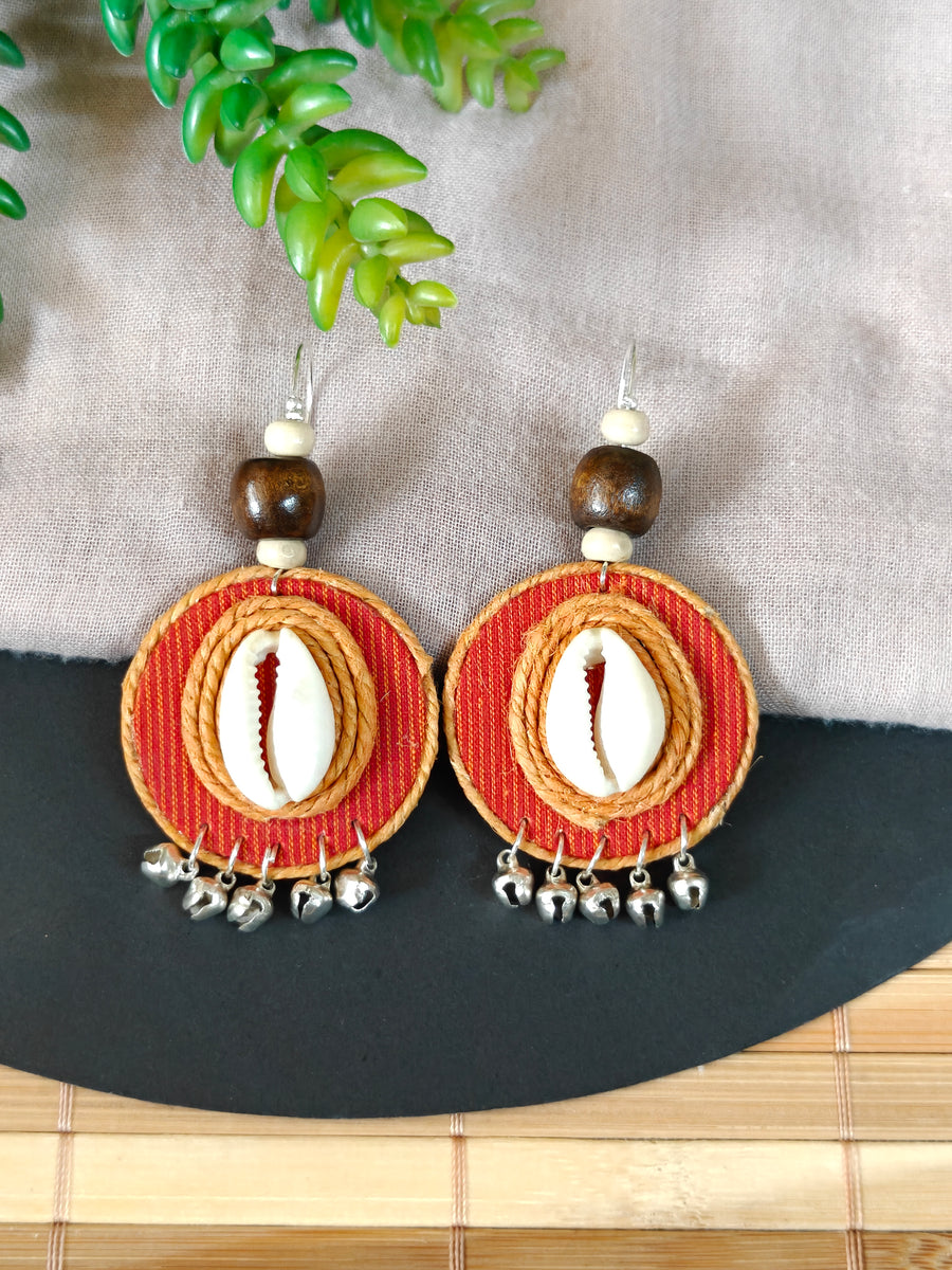 Round Orange & Yellow Earrings with Coweri and Ghungroo Details