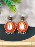 Round Orange & Yellow Earrings with Coweri and Ghungroo Details