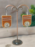 Ocher Yellow & yellow Earrings with Coin and Chain Details