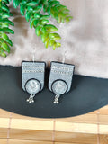 Grey & Black Earrings with Coin and Chain Details